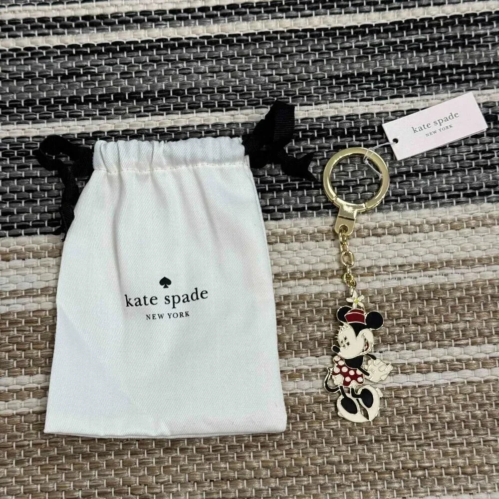 Kate Spade New York x Disney Minnie Mouse Keychain Fob Purse Charm Gold Tone